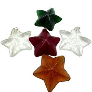 Handmade Recycled Glass Star Ornaments Asst Colors Hanging Loop Options 2"